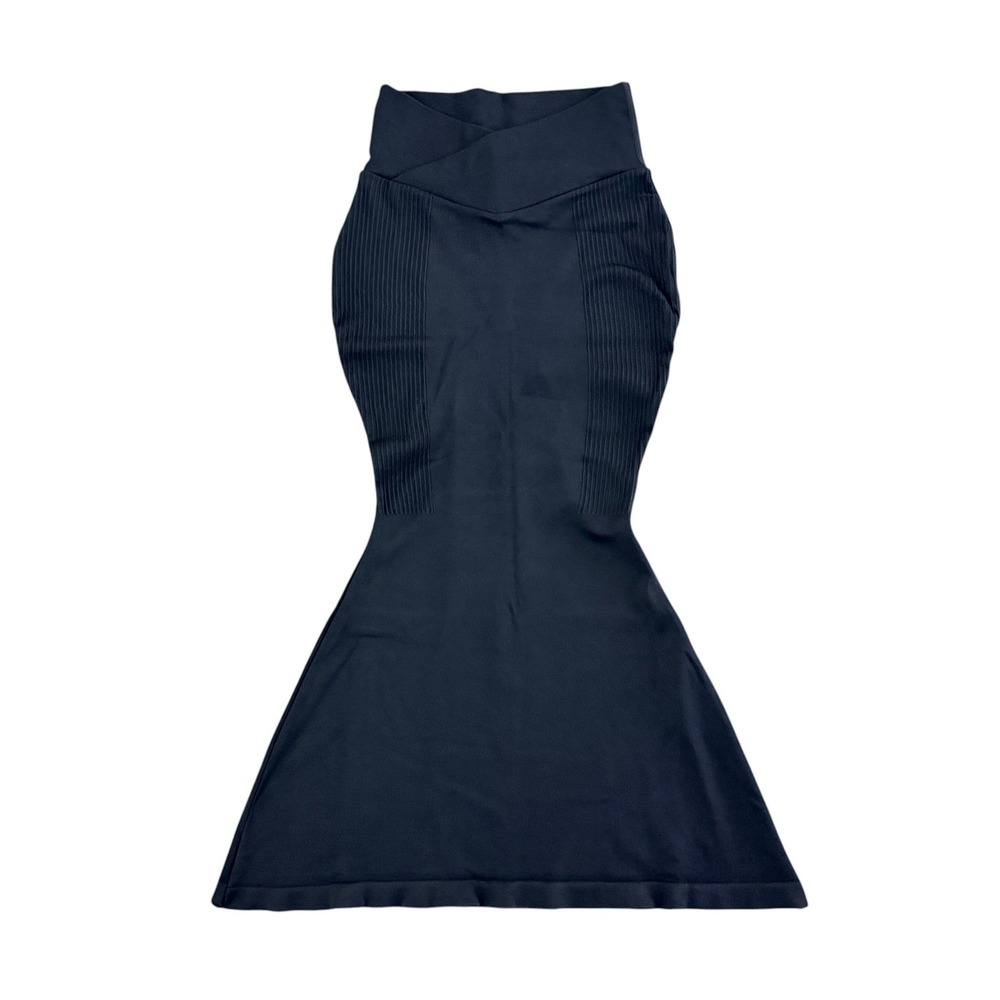 Halara Mermaid Bodycon Ribbed Midi Skirt Size M Black Pull-on Chic Minimalist - Picture 2 of 10